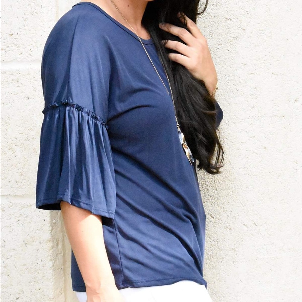 Navy Bell Sleeve Basic Tee - Picture 2 of 4